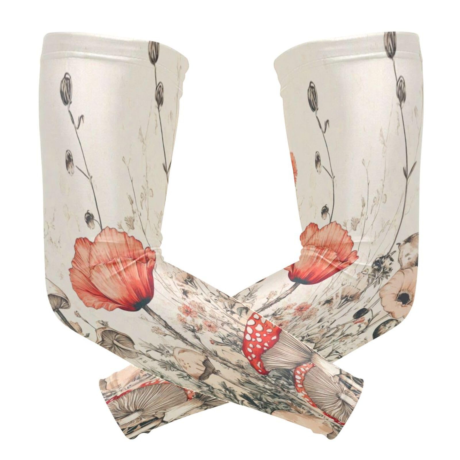 Kigai Poppies Mushroom UV Sun Protection Arm Sleeves for Men Women Cooling Compression Sports Arm Sleeves Tattoo Cover Up