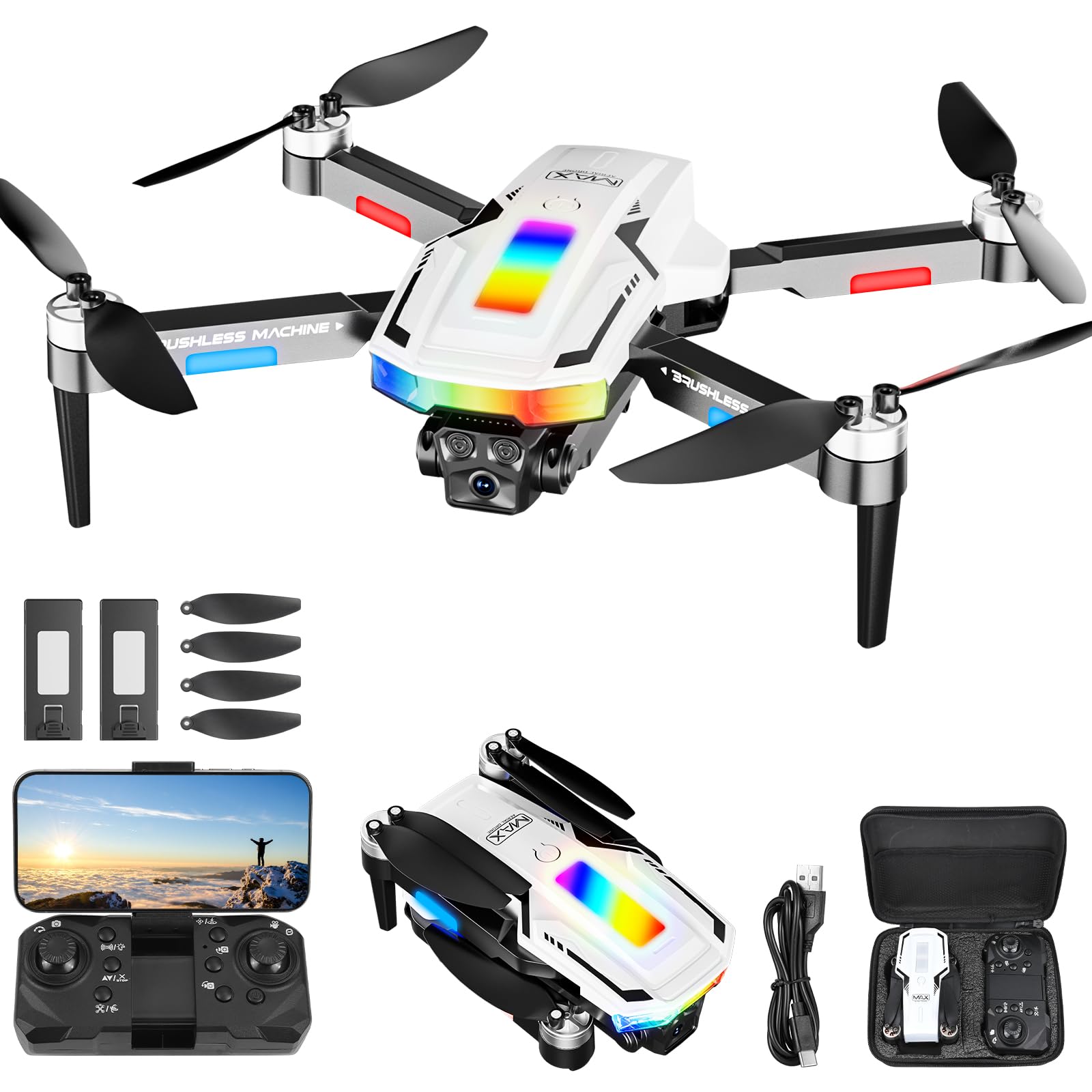 GuKKK Dron con 2 Cámara 4K HD,RC Quadcopter Drone Plegable para Principiantes,90°Eléctrica ajustable FPV Dron con 2 Baterías y Bolsa Portátil,Juguetes para Niños y Niñas Regalos Navidad Principiantes