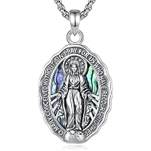 EUDORA Virgin Mary Necklace Miraculous Medal for Women Silver-Plated Copper with Abalone Shell, Blessed Mother Medal Virgin Mother Mary Virgencita Pendant Religious Jewelry Gifts for Women Men, 22"