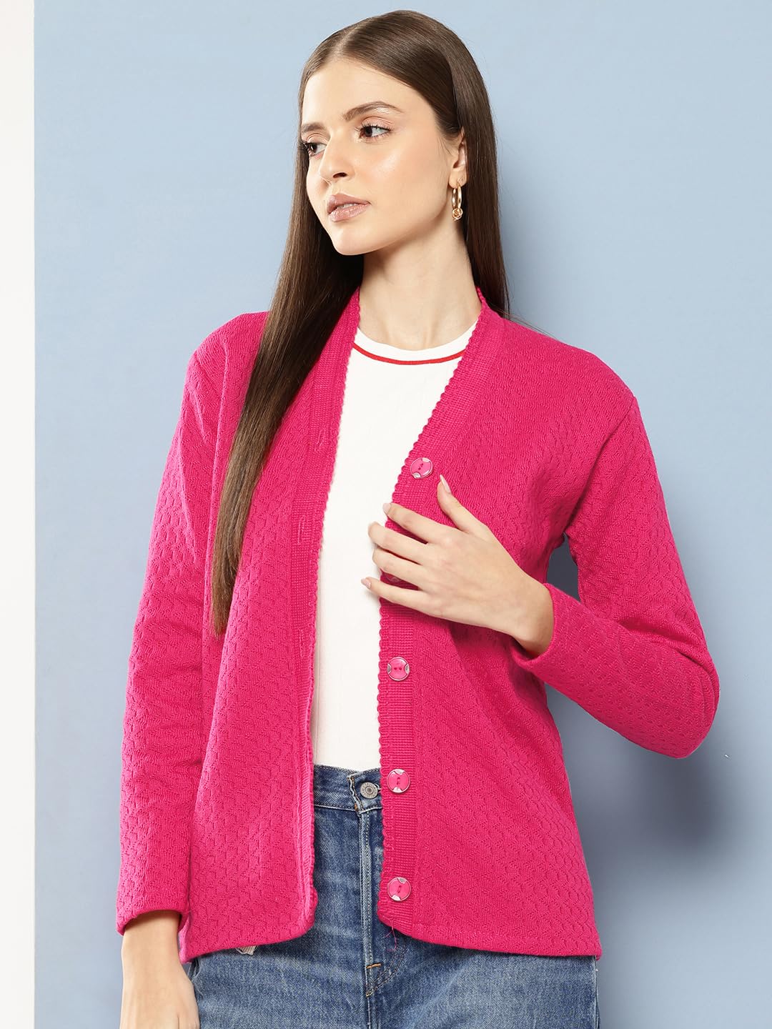 Aarika Cárdigan de lana liso de color liso para mujer