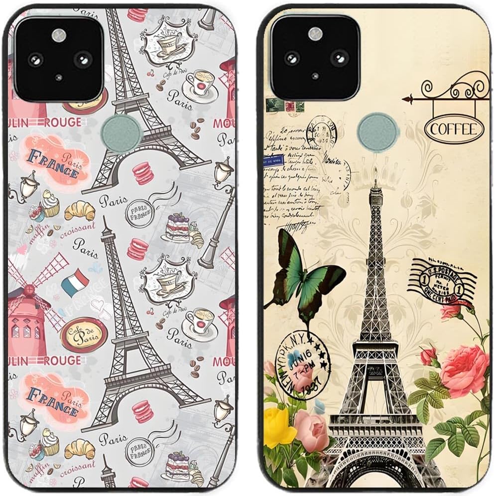 Case For Google Pixel 5,France Paris Eiffel Tower Printed Durable Degradable TPU Silicone Gel Thin Back Phone Case Cover,2 Pcs/lot