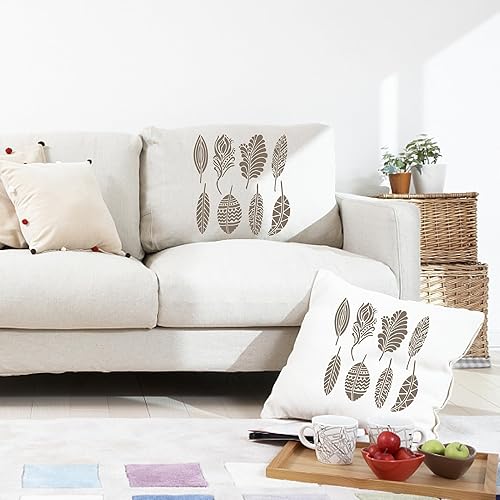 Miniatura 7 de GORGECRAFT Plantilla de plumas de 11.8 pulgadas, plantillas de dibujo de plástico, plantillas de pintura reutilizables, plantillas decorativas de