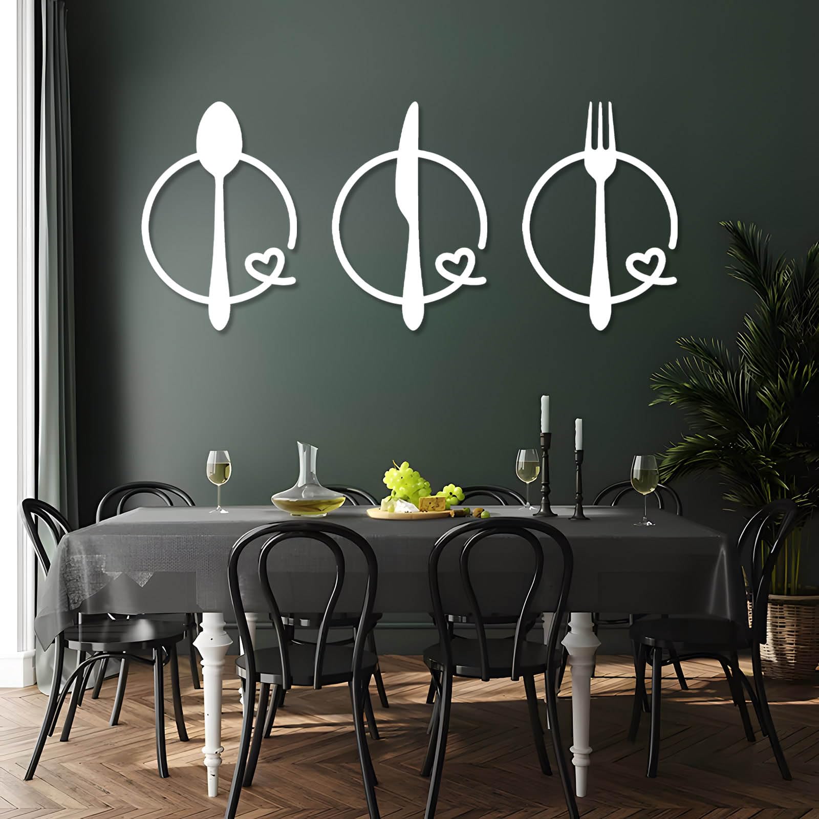 vinwipe Knife Spoon Fork Metal Wall Decor, Set of 3 Kitchen Metal Wall Decor, Knife Spoon Fork Art, Minimalist Wall Hanging, Sideboard Decor, Housewarming Gifts (White, 41"x28"/105x71cm)