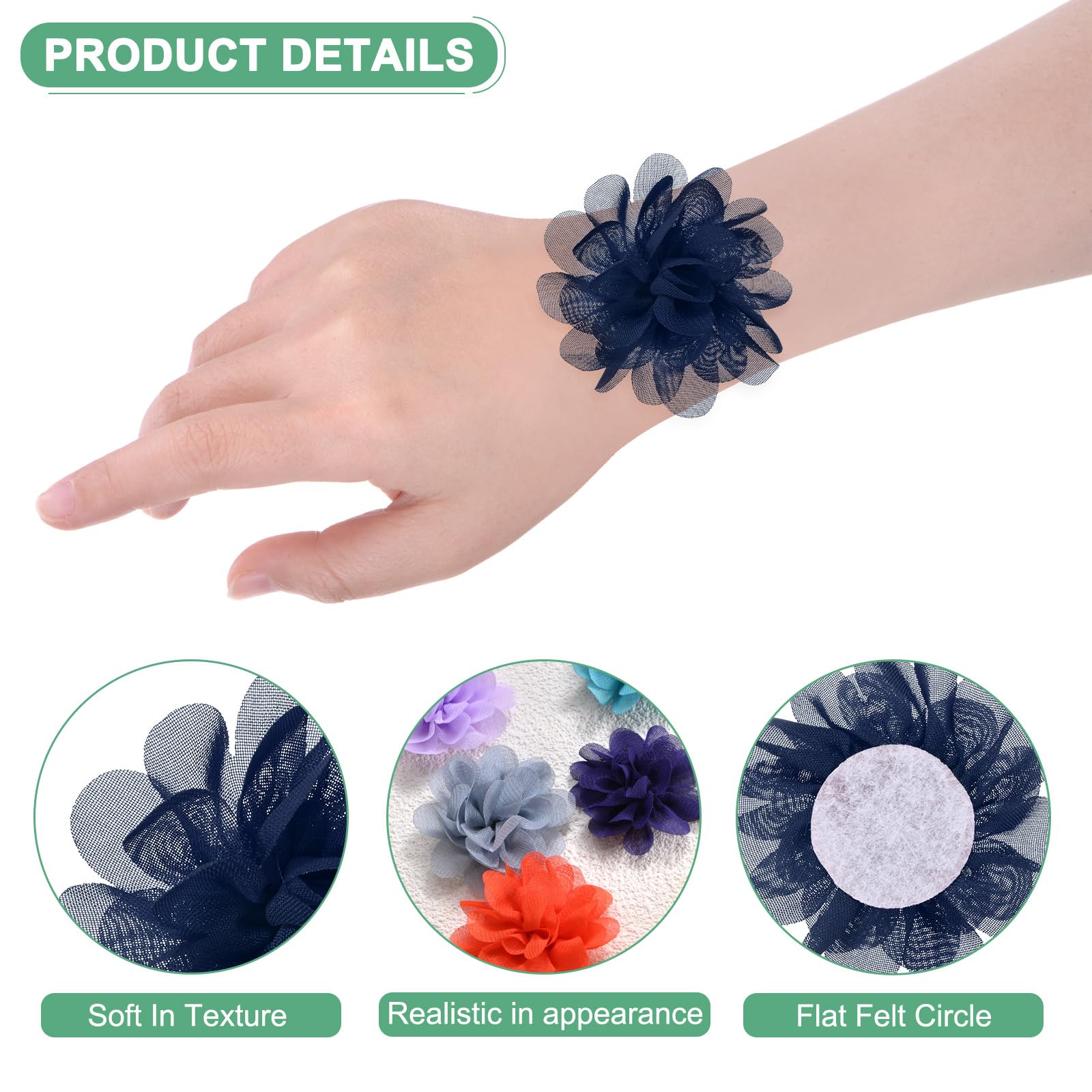 M METERXITY 12-Pack Navy Blue Chiffon Flowers, 1.97 x 1.97 Inch, Artificial Flowers, Romantic Style, Wedding/Party/Home Decor - Image 2