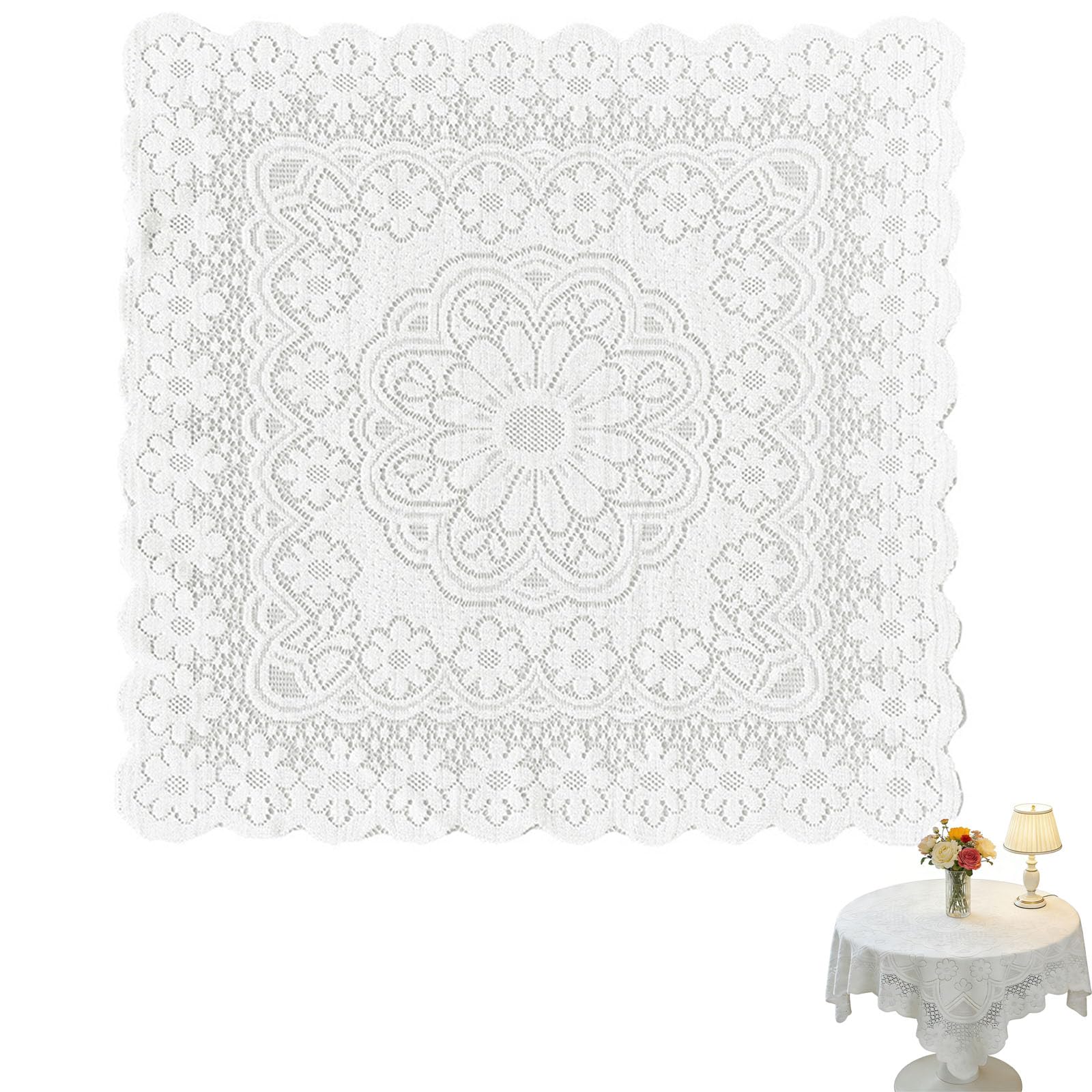 Lace Tablecloth, Machine Washable, Paired With any Home Style|90X90cm