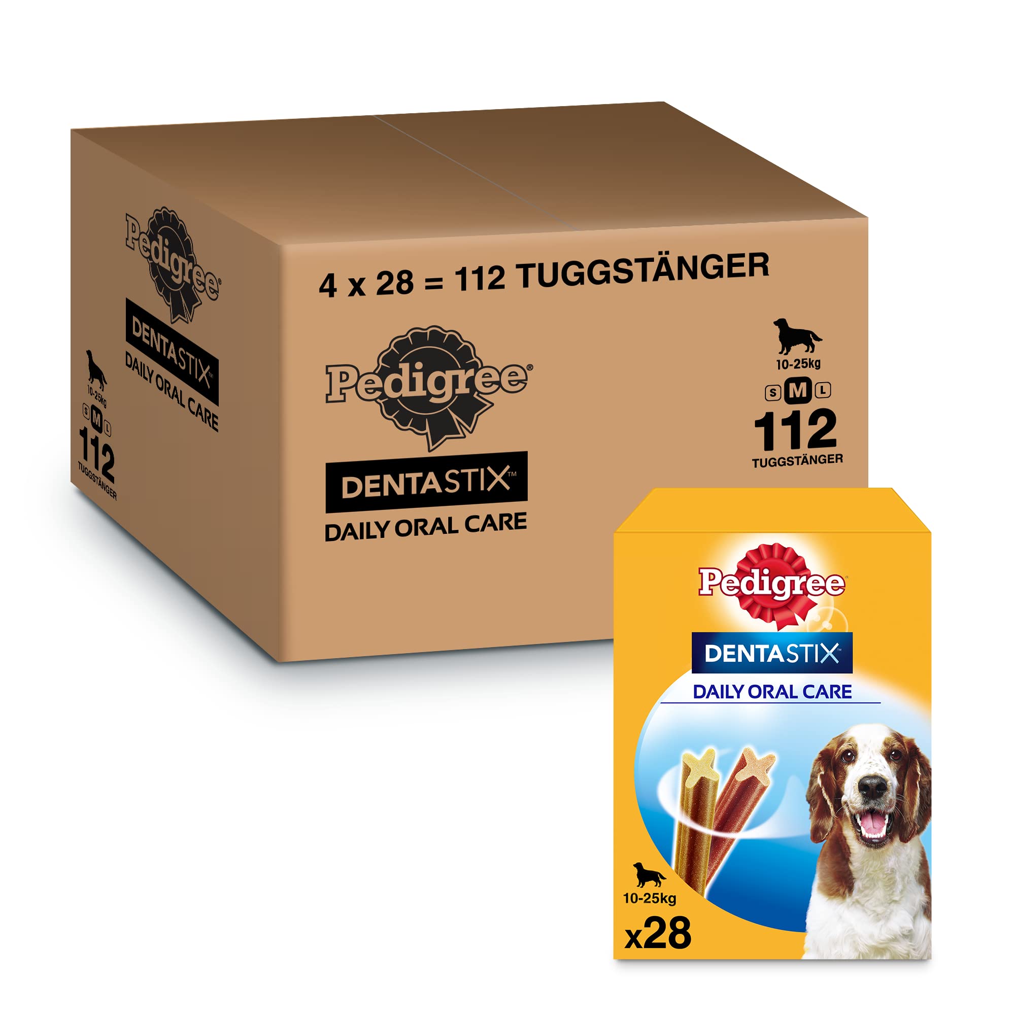 Pedigree Pack de 28 Dentastix de Uso Diario para La Limpieza Dental de Perros Medianos 784 g - Pack de 4