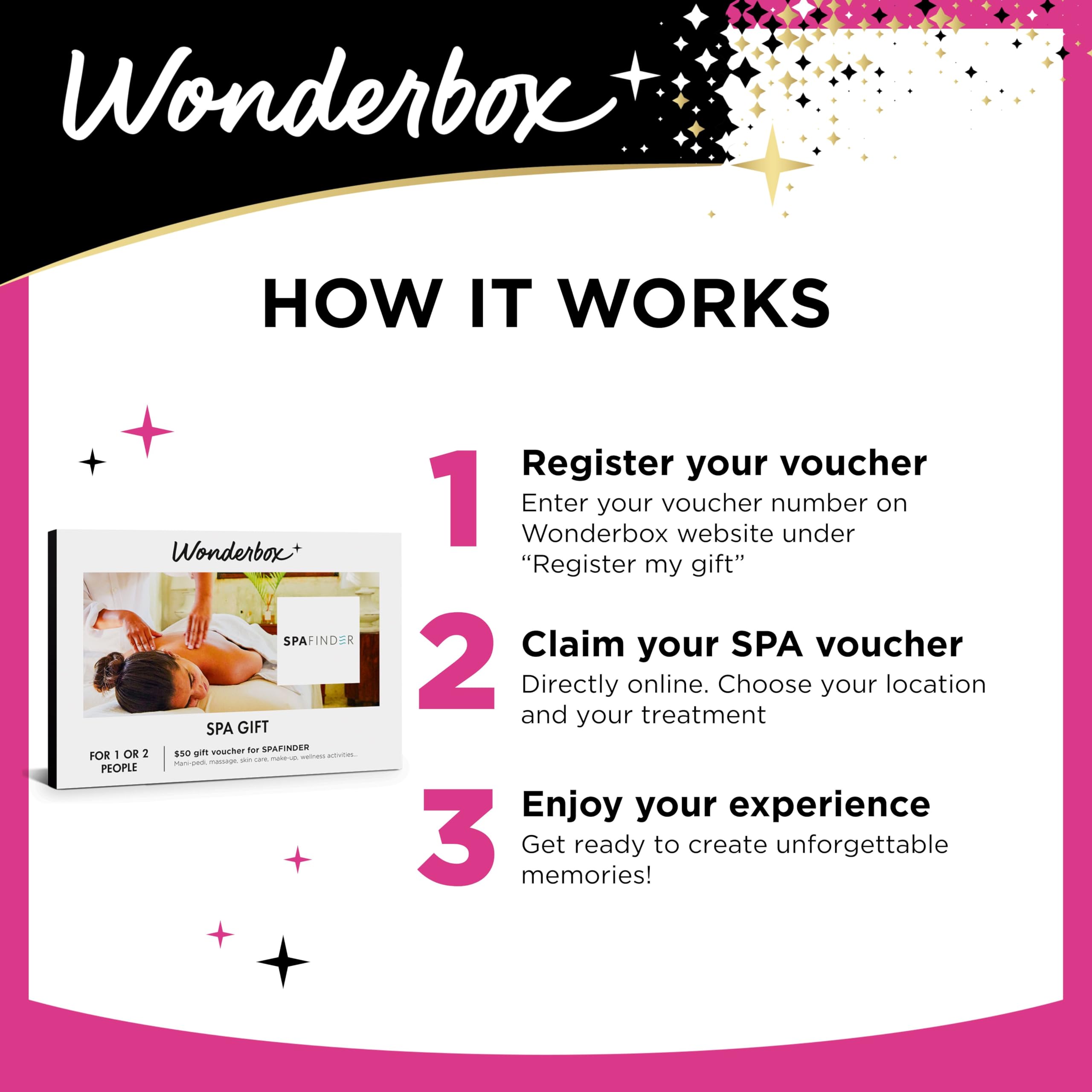 Wonderbox Idea de regalo original, regalo de experiencia, regalo de spa, cupón de búsqueda de spa, para 1 o 2 personas, regalo relajante