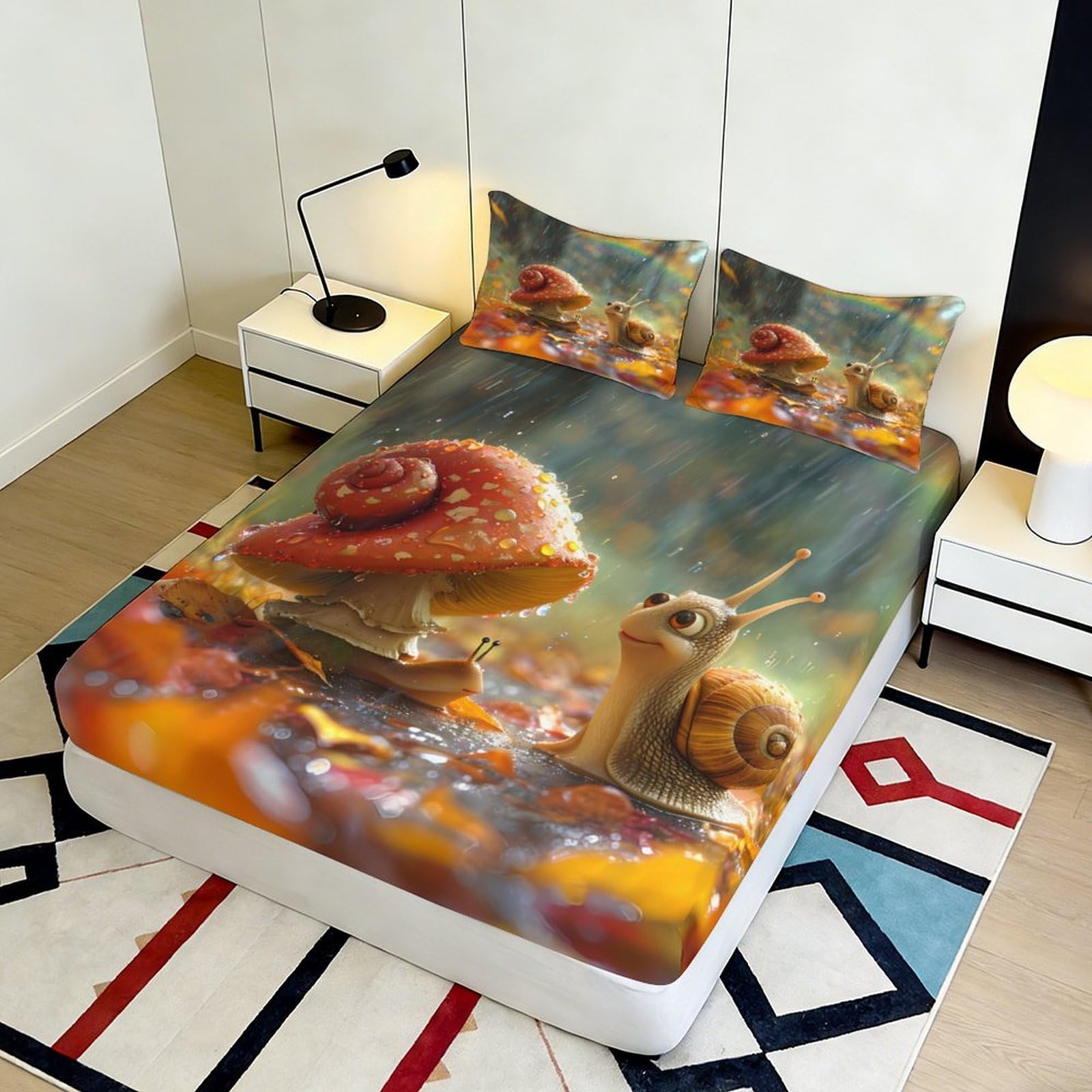 3D Druck Waldschnecke Spannbettlaken Mikrofaser Tiefes Taschen Schlafzimmer Waldschnecke Matratzenschutz Spannbezug rutschfest Vollumhüllung 200x200x25cm