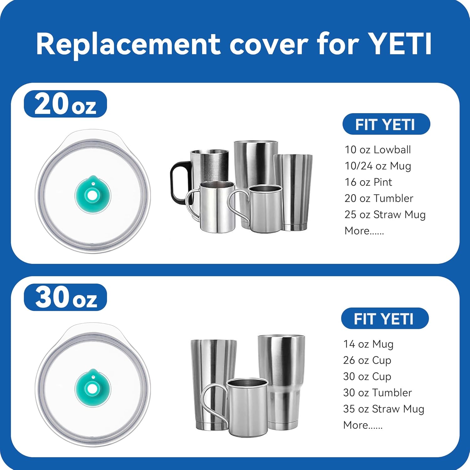 Replacement Straw Lid - For YETI Rambler - Fits 10 oz Stackable Lowball, 10 oz, 16 oz Stackable Tumbler, 20 oz, 24 oz Mug & 25 oz Tumbler with Handle - Leak - Proof Press - Fit Cover(Teal) - Image 4