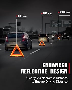 SAFEMATE 12 Pack Warning Triangle DOT Approved, Foldable Emergency Safety Reflective Triangles for Roadside Vehicles Breakdown with Carrying Case