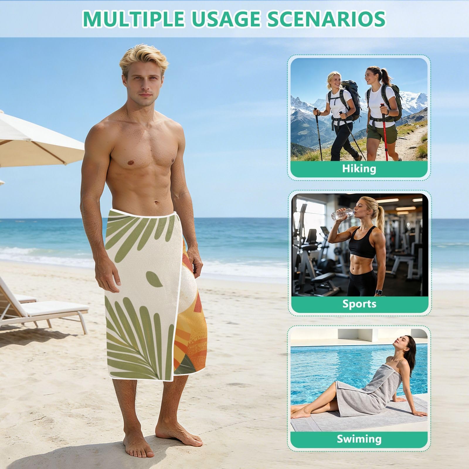 Grandes serviettes de plage avec sacs en maille pour adultes, motif chat heureux dans un hamac, serviette de bain avec fermeture magnétique, anti-sable, serviette à séchage rapide pour piscine
