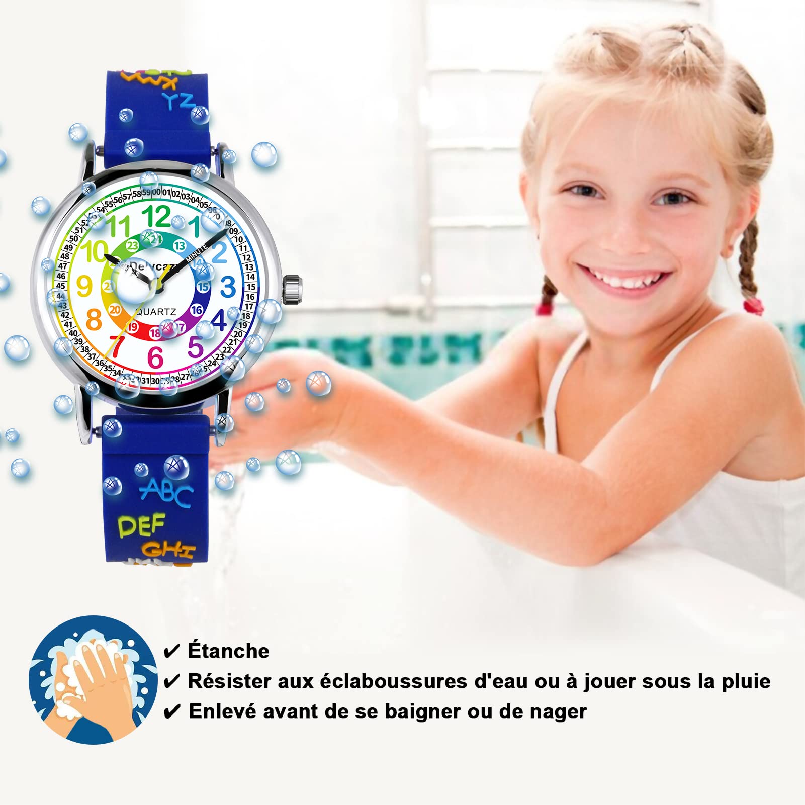 Delycazy Montre Enfant, 12 et 24 Heures Mouvement à Quartz Montre pour Enfants Fille Garçon, Cadeau Fille Garçon 4 5 6 7 8 Ans