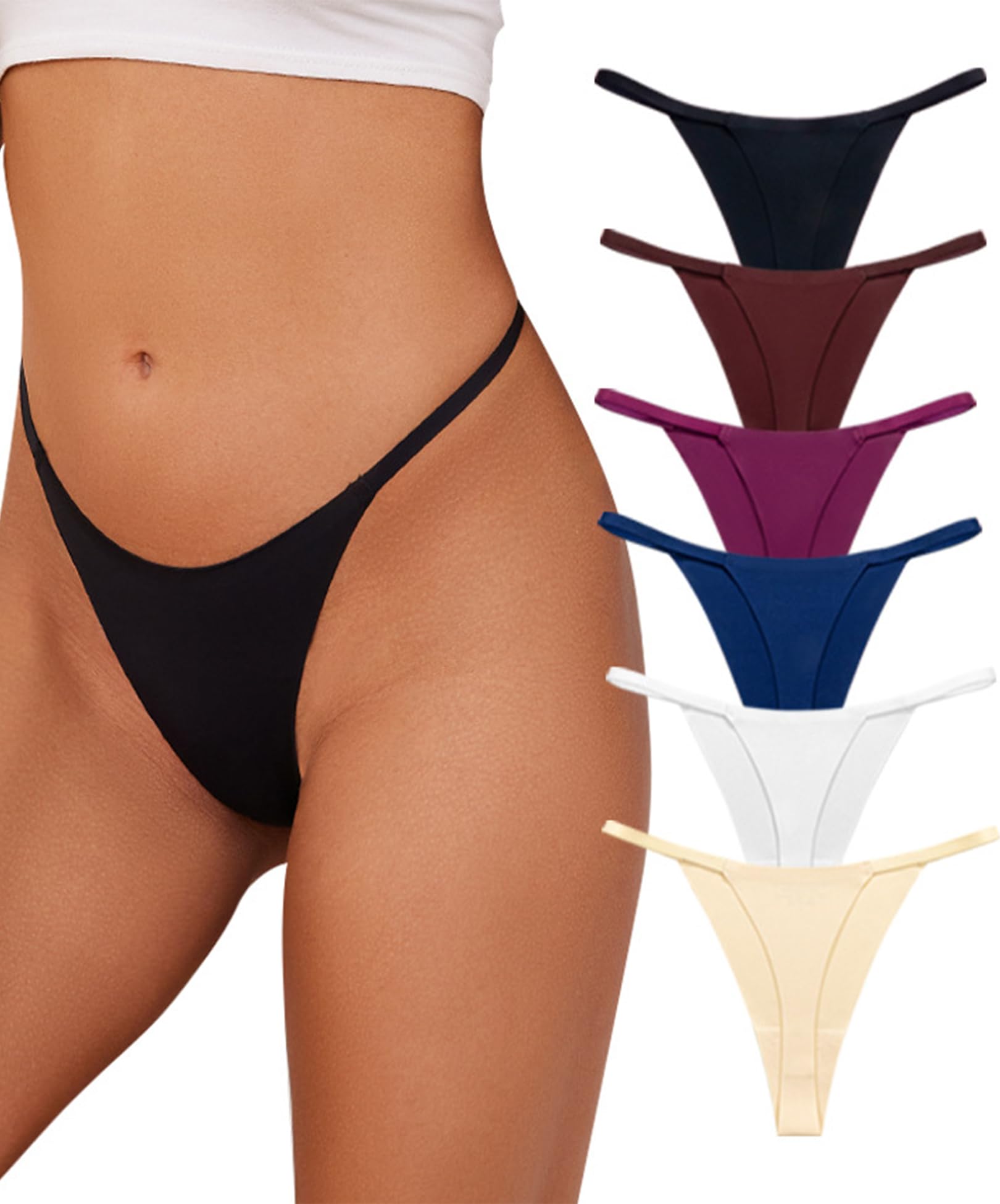 Murimia 6 Pack G String Thongs for Women Seamless Underwear Sexy T-back Low Rise Breathable Bikini Panties