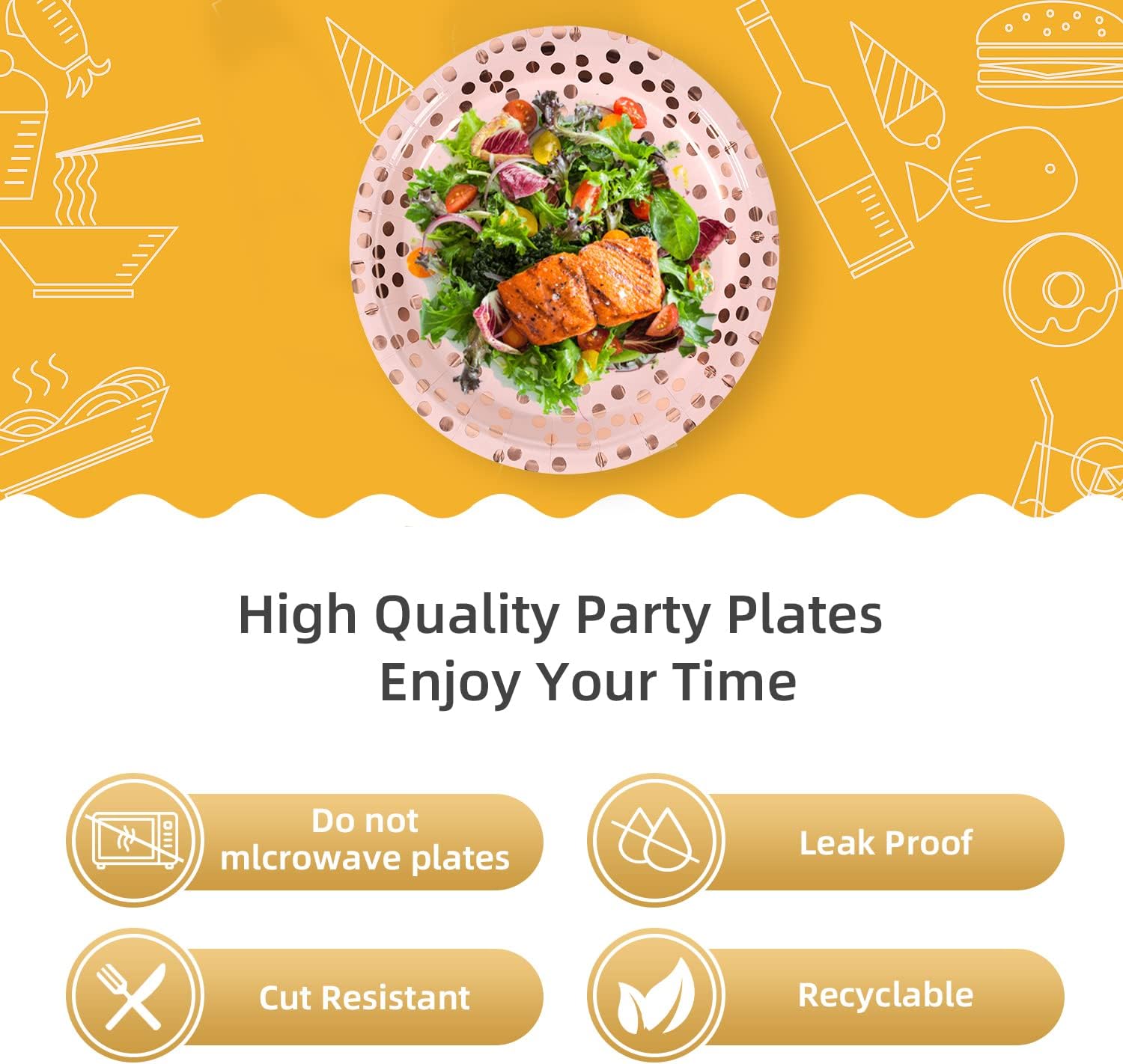 Pink & Rose Gold Dots Party Paper Plates, 50 PCS Disposable Party Supplies Dessert Paper Plates for Birthday Wedding Bridal Shower Supplies (7 inches) - Image 4