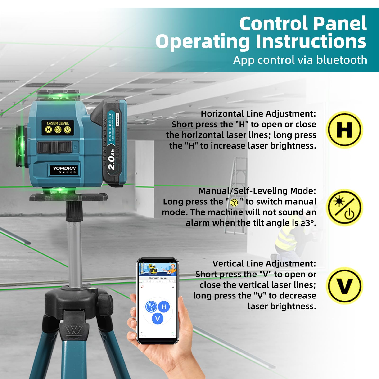 Yofidra Livella Laser con Treppiede - Laser a Linee Incrociate, Laser Autolivellante 4 x 360°, 4D 16 Linee, con 2 Batterie da 2000 mAh, Telecomando, IP54, per Cantieri, Interni