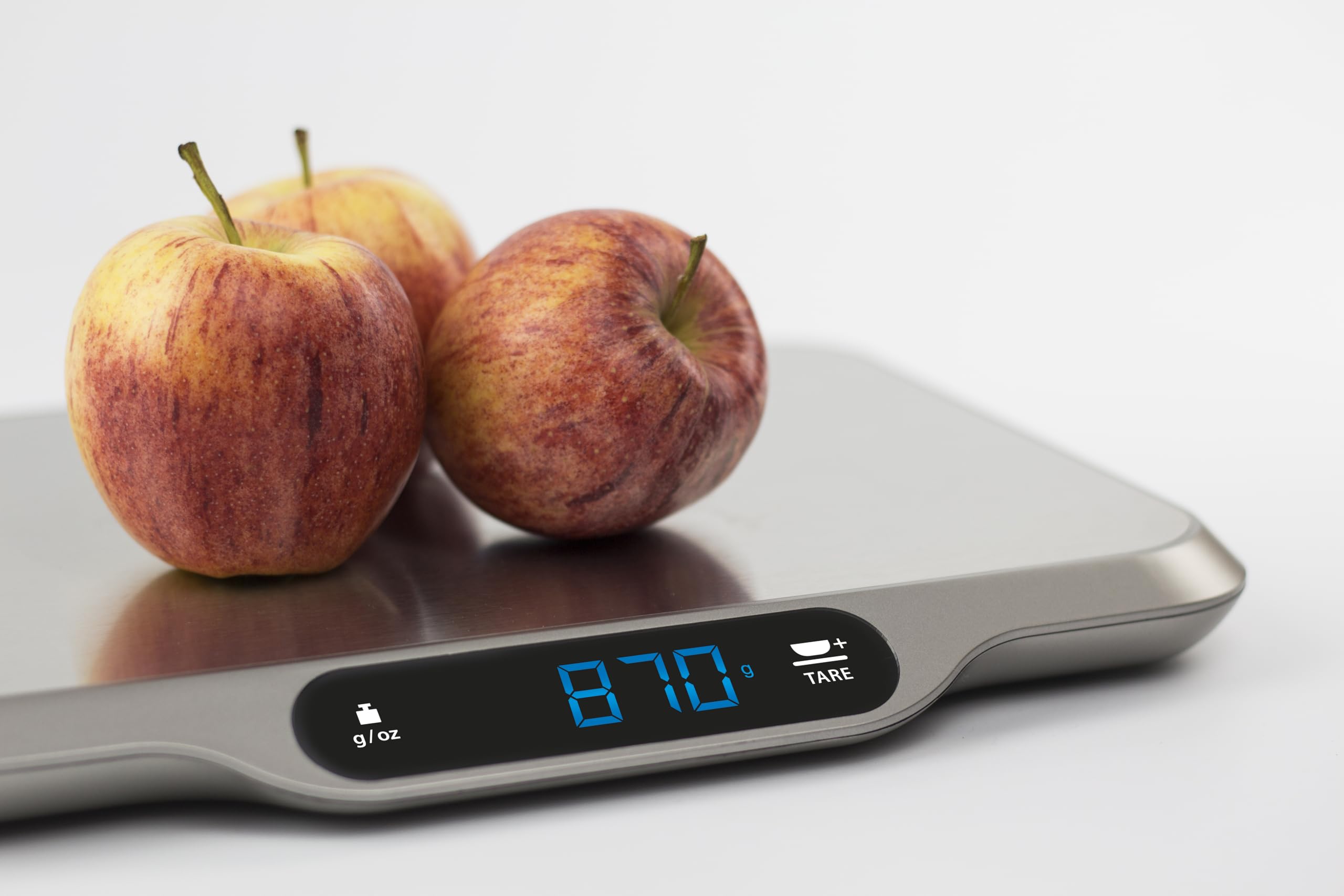 CASO L15 - Bascula de cocina con pantalla LCD, gran superficie de acero Inoxidable (30x22 cm), manejo táctil, función de tara y hold, graduación precisa de 1 g, hasta 15 kg