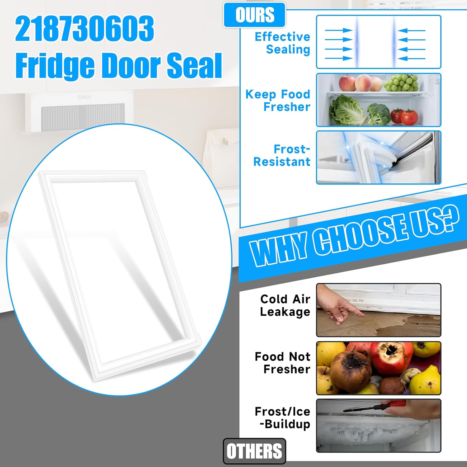 UPGRADED 218730603 Refrigerator Door Seal Compatible with Frigidaire Refrigerator Door Gasket Replacement for Gibson Kelvinator Kenmore Fridge Seal Replacement 215732402 215732412 215732462 White