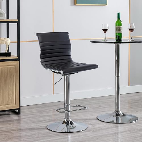 Miniatura 81 de Taburetes de bar ajustables de piel sintética, taburete de bar negro y dorado con respaldo, moderno taburete giratorio de altura de mostrador para