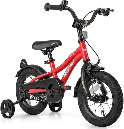 Miniatura 17 de COSTWAY Bicicleta para niños de 12/14/16/18 pulgadas, bicicleta para niños pequeños con ruedas de entrenamiento, asiento y manubrio ajustables,