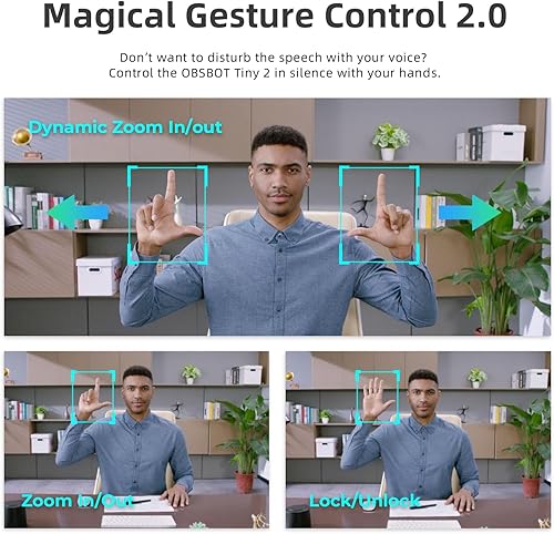 Miniatura 9 de OBSBOT Tiny 2 Cámara web PTZ 4K alimentada por IA 11.5 "CMOS 4 veces más rápido enfoque USB 3.0 10x más rápido transmisión de datos control de voz,