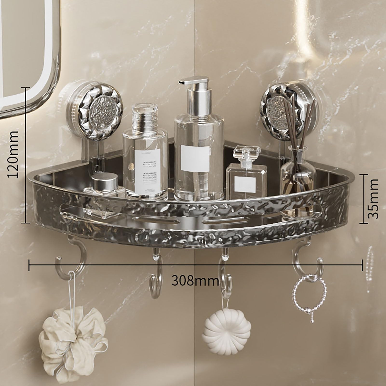 Organizador De Ducha Con Ventosa, Soporte De Almacenamiento Con Ventosa De Esquina Transparente Y Corrugado Con Ganchos, Estante De Almacenamiento De Pared Sin Necesidad De Taladrar(Gray,5 Pack)