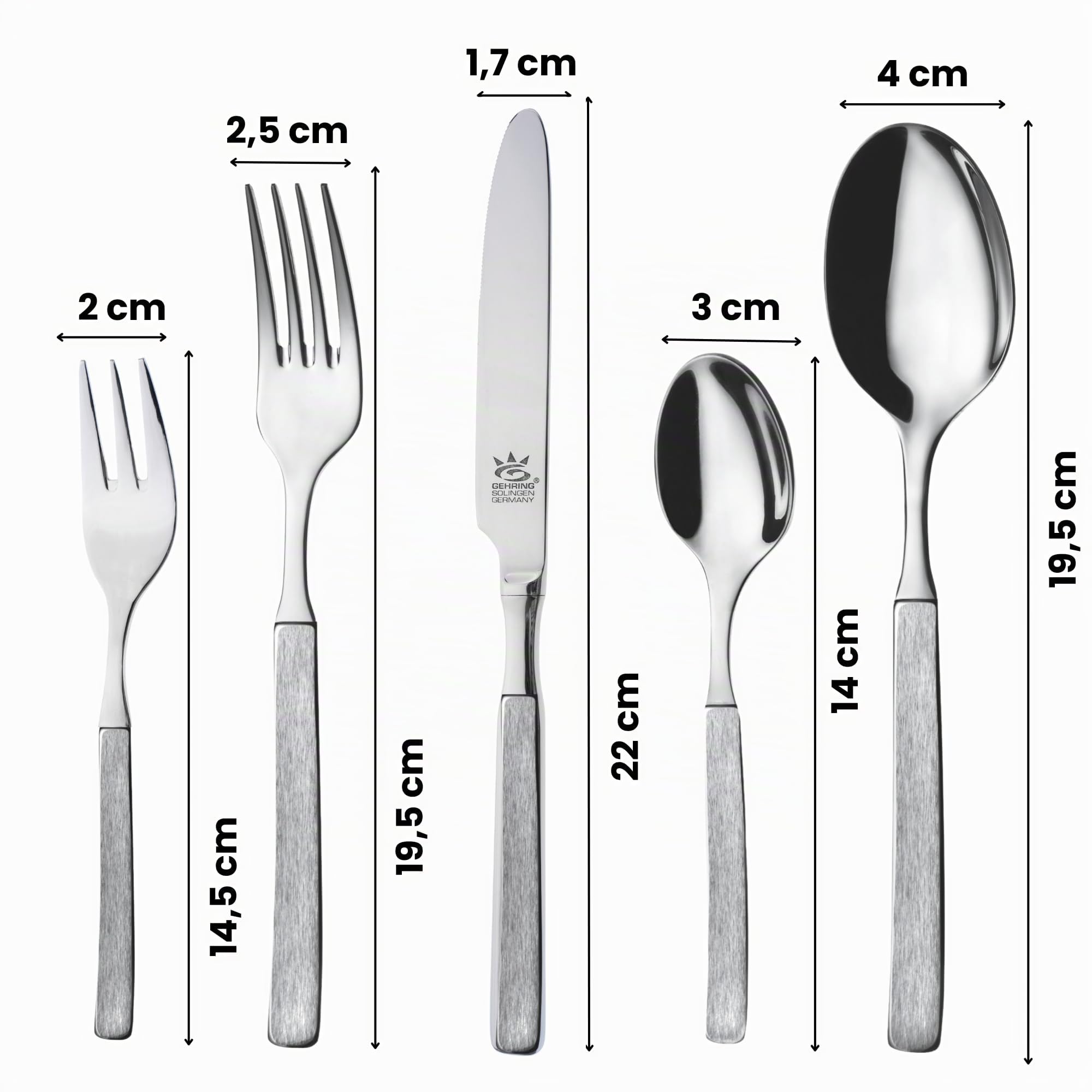 Gehring Solingen Besteck Set Satino 30-teilig I Edelstahlbesteck I hochwertiges Essbesteck inklusive 6 Solinger Messer Made in Germany I Besteck Set 6 Personen I spülmaschinengeeignet