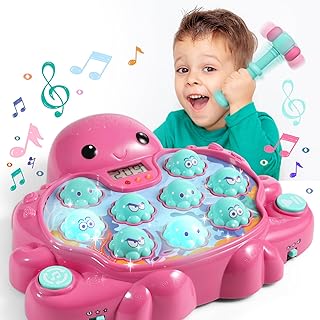 Doloowee Whack A Mole Game for Toddlers,Pounding Toy for Kids Ages 3-8 Years Boys and Girls,Early Developmental Toy,Interactive Educational Toys with Sound and Light,Soft Hammers (Pink)