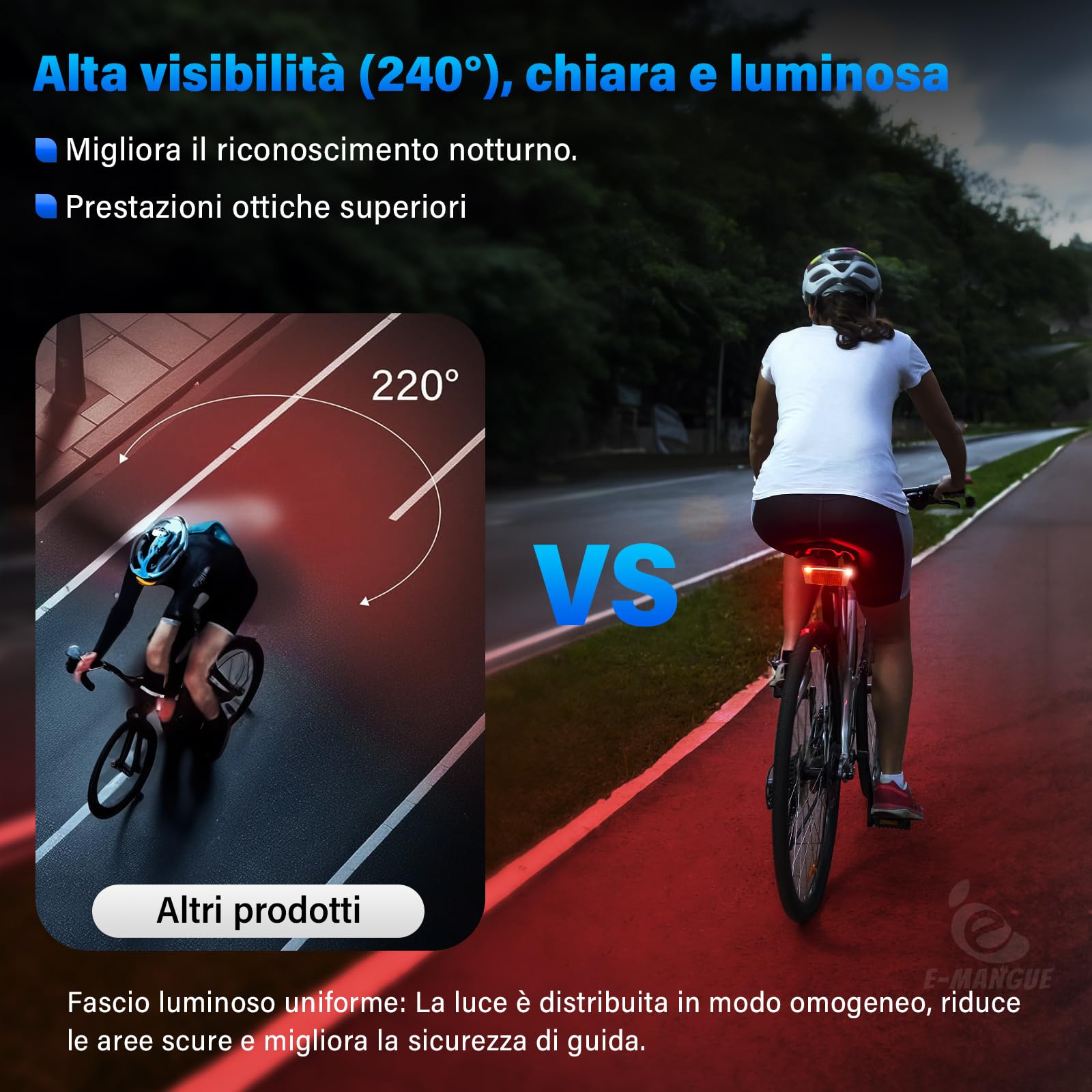 Luci LED per biciclette, taillidiritti approvati per la bici StVZO, taillidiritti per il rilevamento dei freni, taillidiritti per la sicurezza della bicicletta notturna