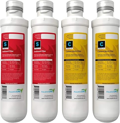 Aquatic Life Cartuchos de repuesto RO/RODI Twist-In - Incluye 2 filtros de bloque de carbono y 2 cartuchos de sedimentos, sistemas de desionización