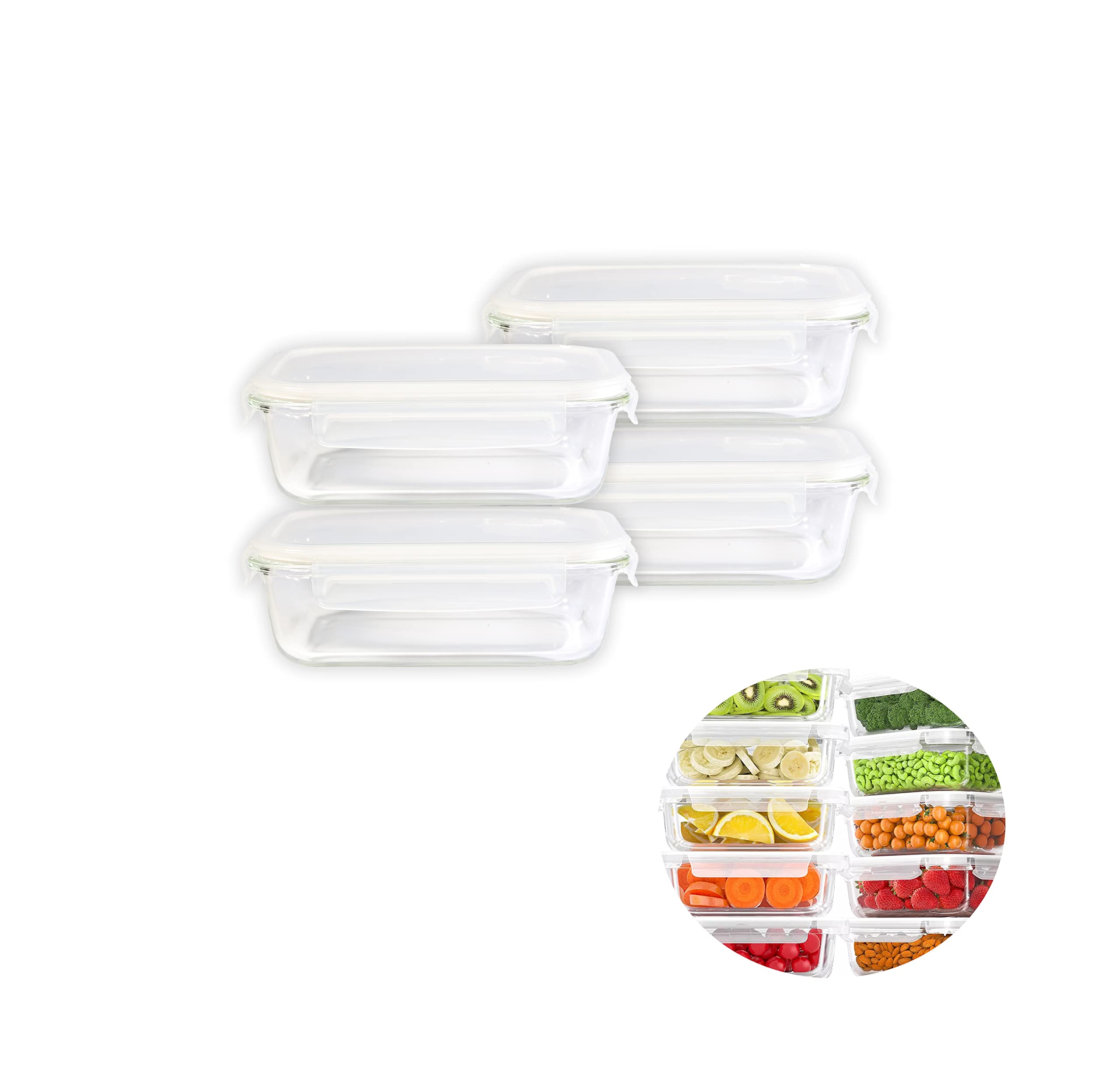 PESCADORGlass Meal Prep Containers - Glass Food Storage Containers with Lids, Glass Lunch Box, Glass Bento Box Lunch Containers, Portion Control, Airtight, Oven Safe 400° (Set of 4-1040ML)