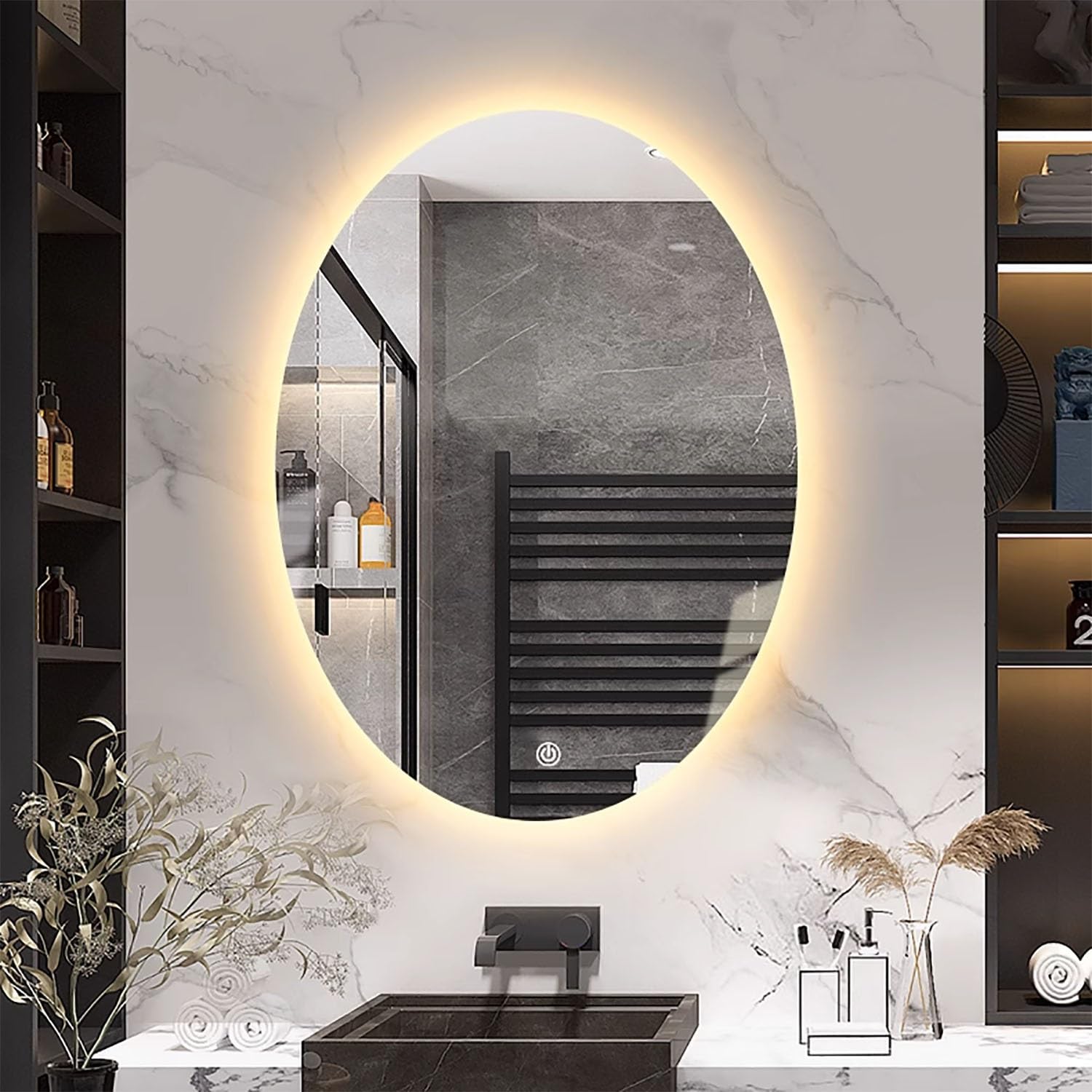 WJFTODAY Dimmable Anti-Fog Oval Bathroom Mirror 36/40" - Frameless Vanity Wall Mirror with Frontlit & Backlit, Decorative Lighting, 3 Color Options, 24/28/32" Size