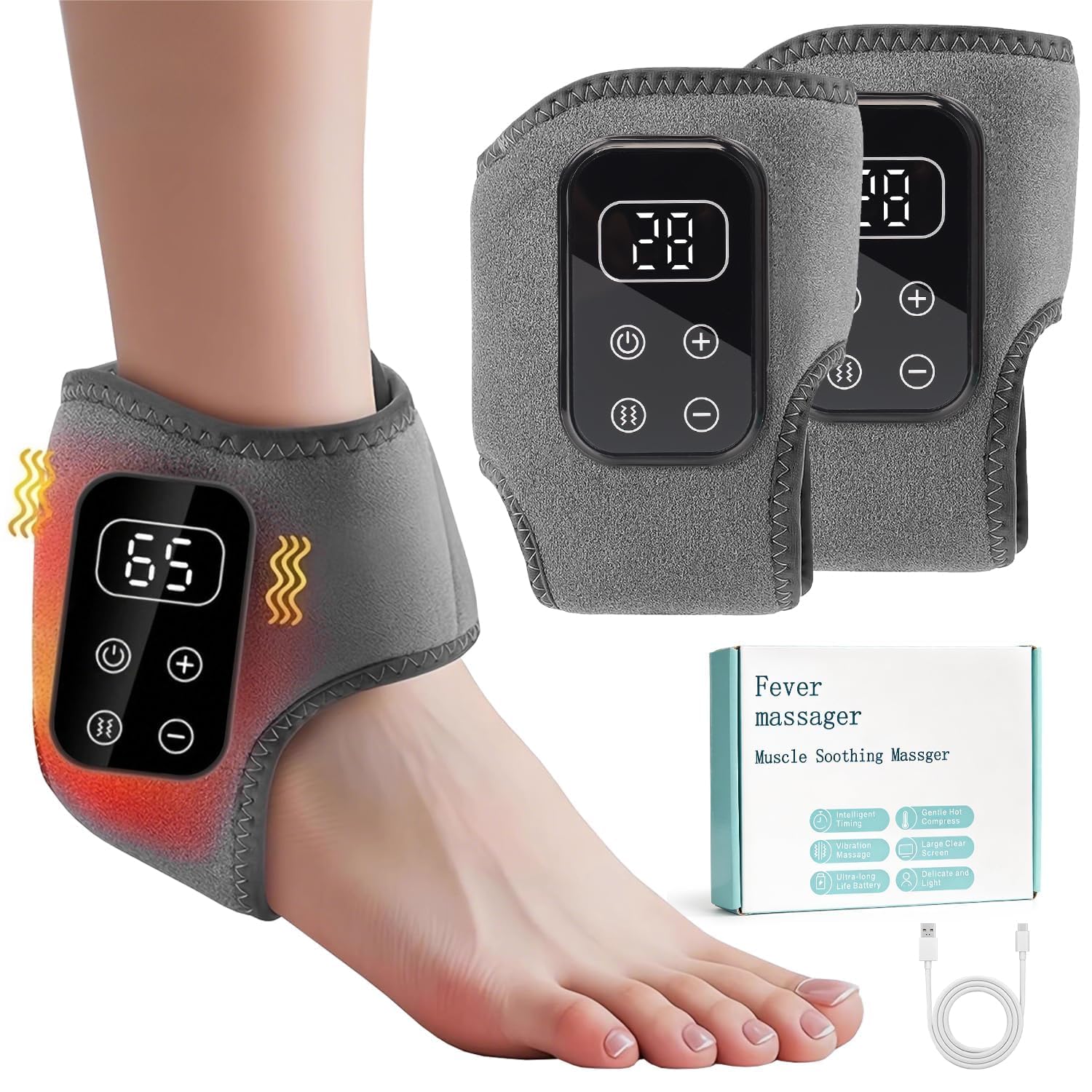 2 Stück Massagegerät Füsse Neuropathie, Fussmassagegerät Elektrisch Testsieger, 3 In 1 Elektrische Fussmassageräte, Tragbares Massagegerät Knöchel USB Wiederaufladbar
