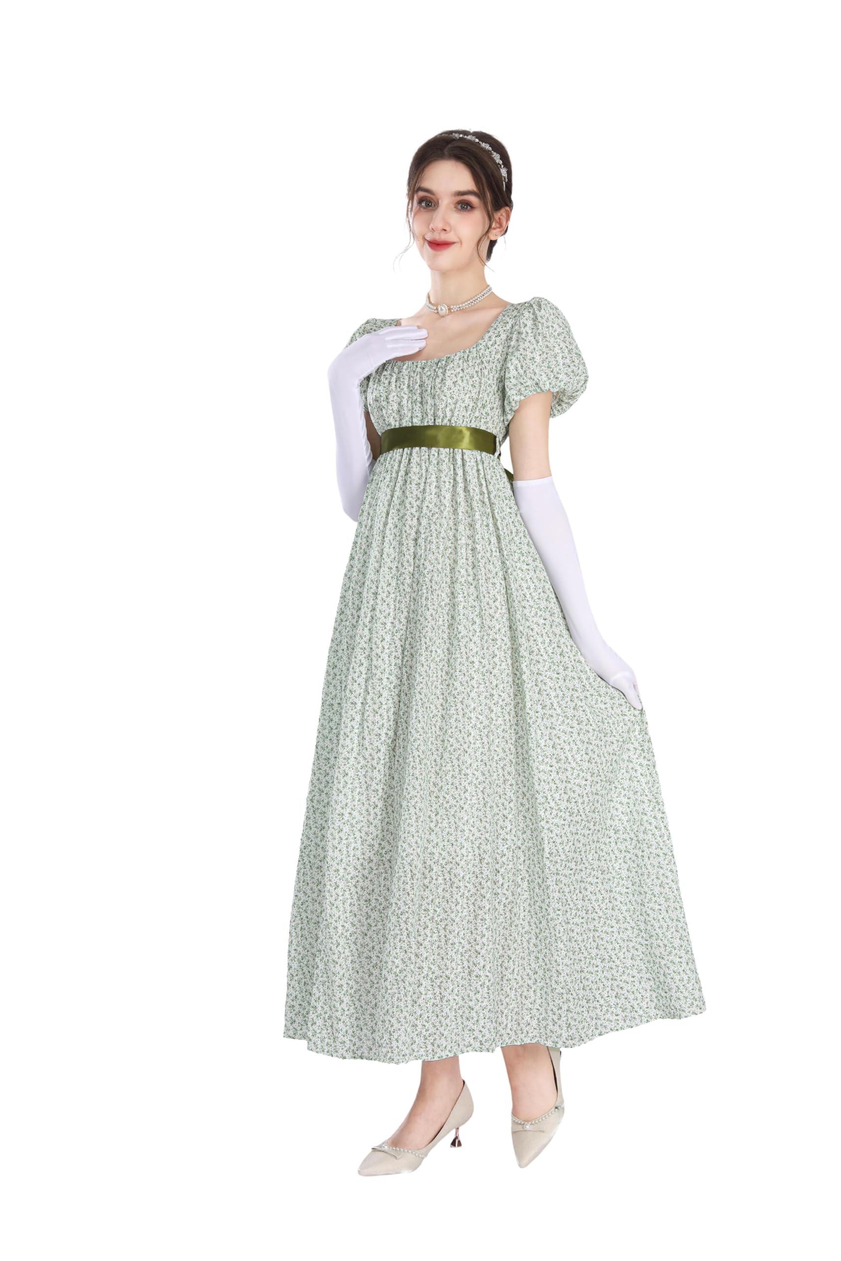Fiamll Regency - Vestito da donna per donna in vita impero, motivo floreale, impermeabile, abito lungo per feste