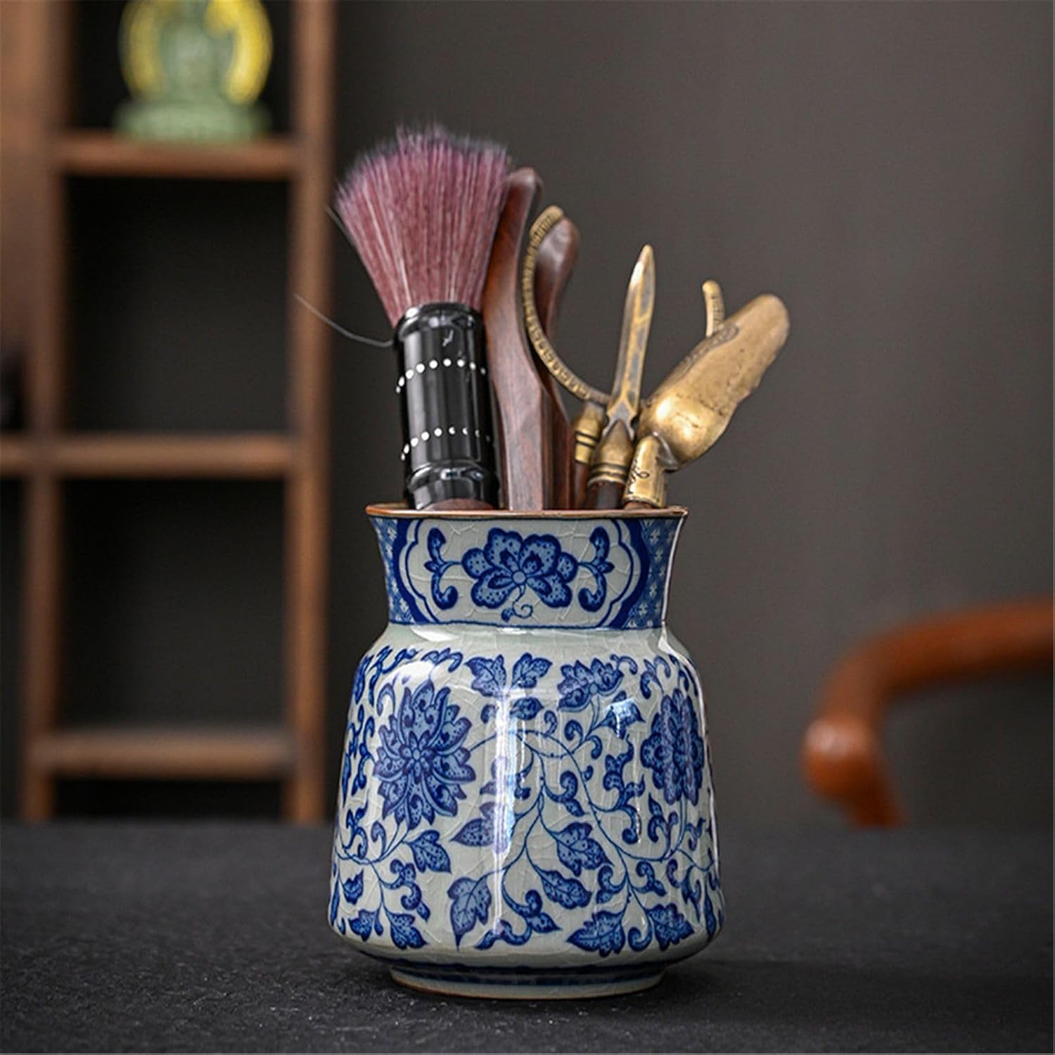 Jingdezhen-Style blue and white porcelain tea ceremony ebony tea set accessories tea pet ornaments tea art tea can-Color2