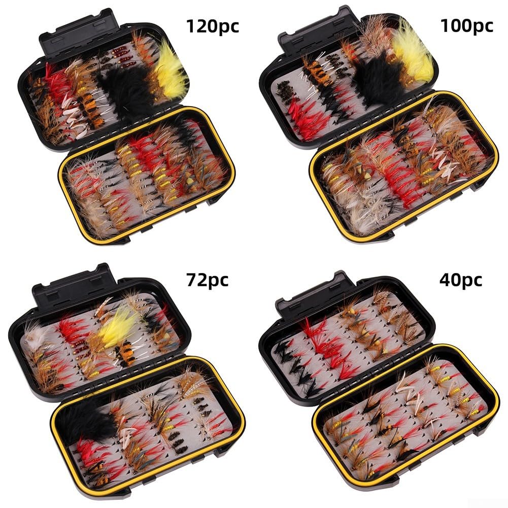 Set completo di ami da pesca a mosca per trota e spigola, 40 pezzi/72 pezzi/100 pezzi/120 pezzi, con custodia impermeabile