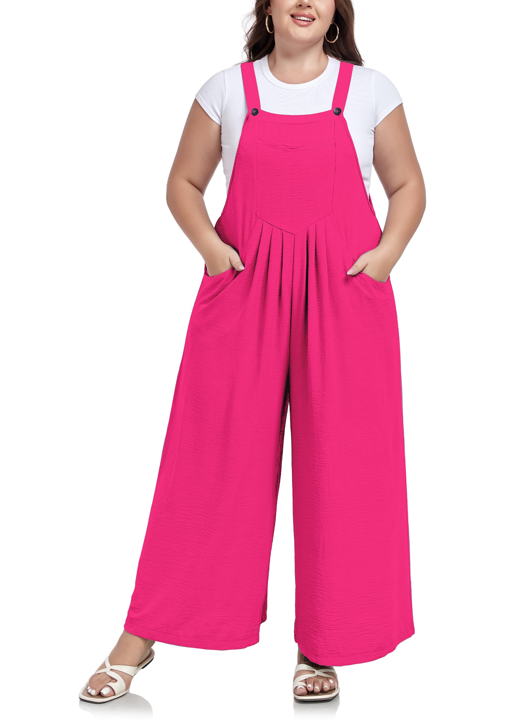 Moon Wood Plus Size Overalls for Women Adjustable Casual Summer Wide Leg Jumpsuits Loose fit Jumpersuit with Pockets