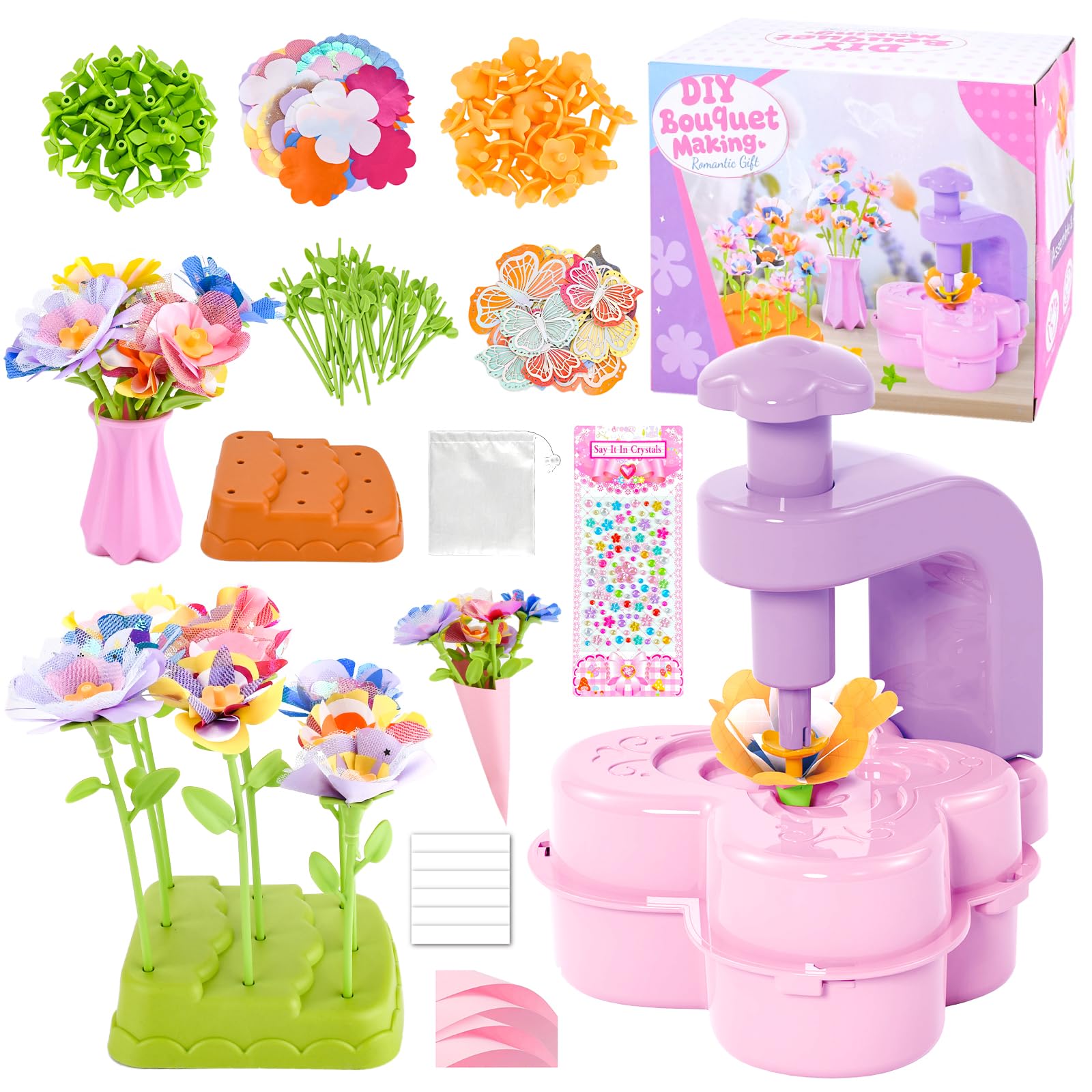 YUTUY Kit Bricolage Floral Enfant avec Machine à Fleurs et Vase, Jouet Fleurs Fille 3-9 Ans