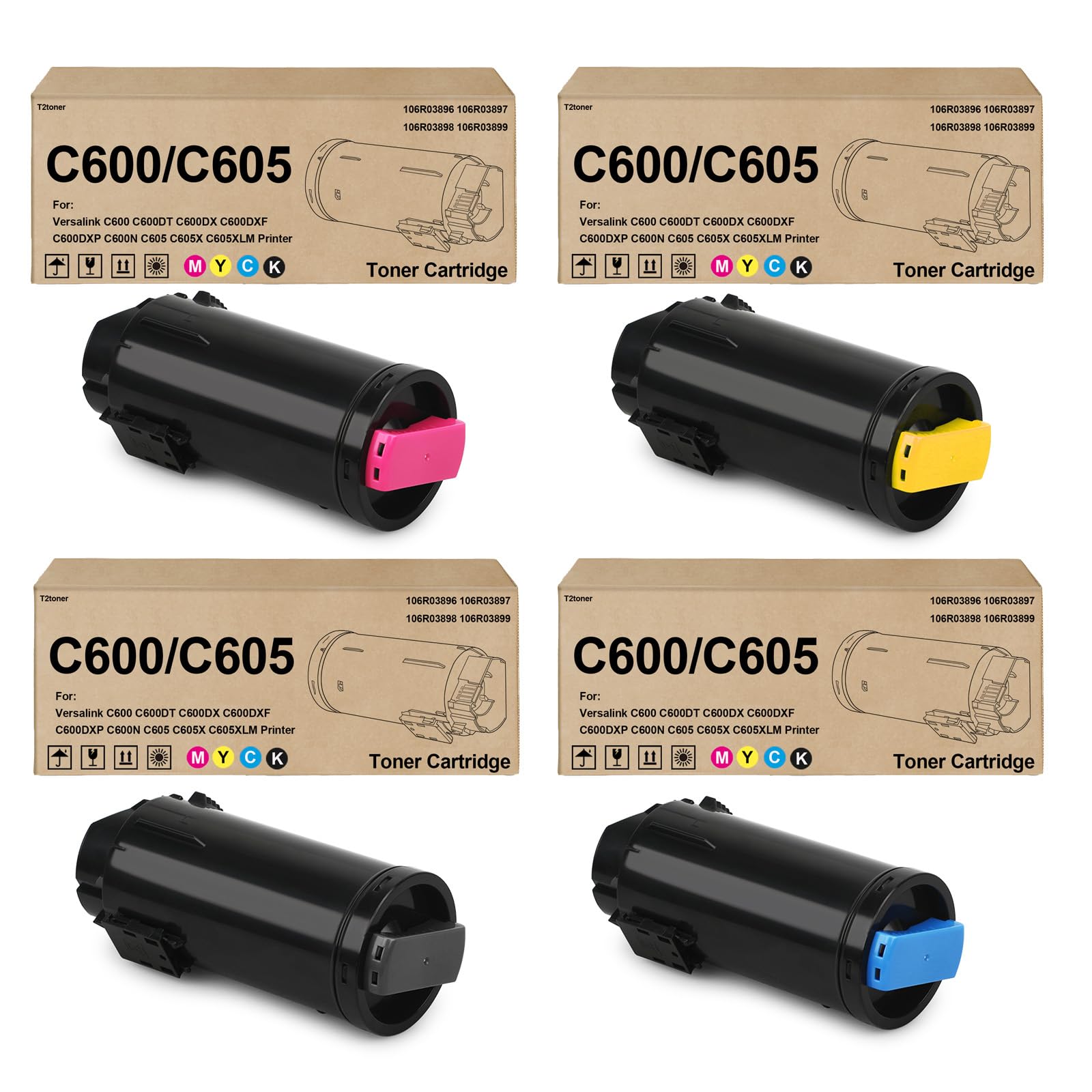 VersaLink C605 C600 Toner Cartridges High Yield 4 Pack 106R03899 | 106R03896 106R03897 106R03898 Compatible for Xerox C600 C605 C600N C600DT C600DX C605X C605XLM Printers(1BK/1C/1M/1Y)