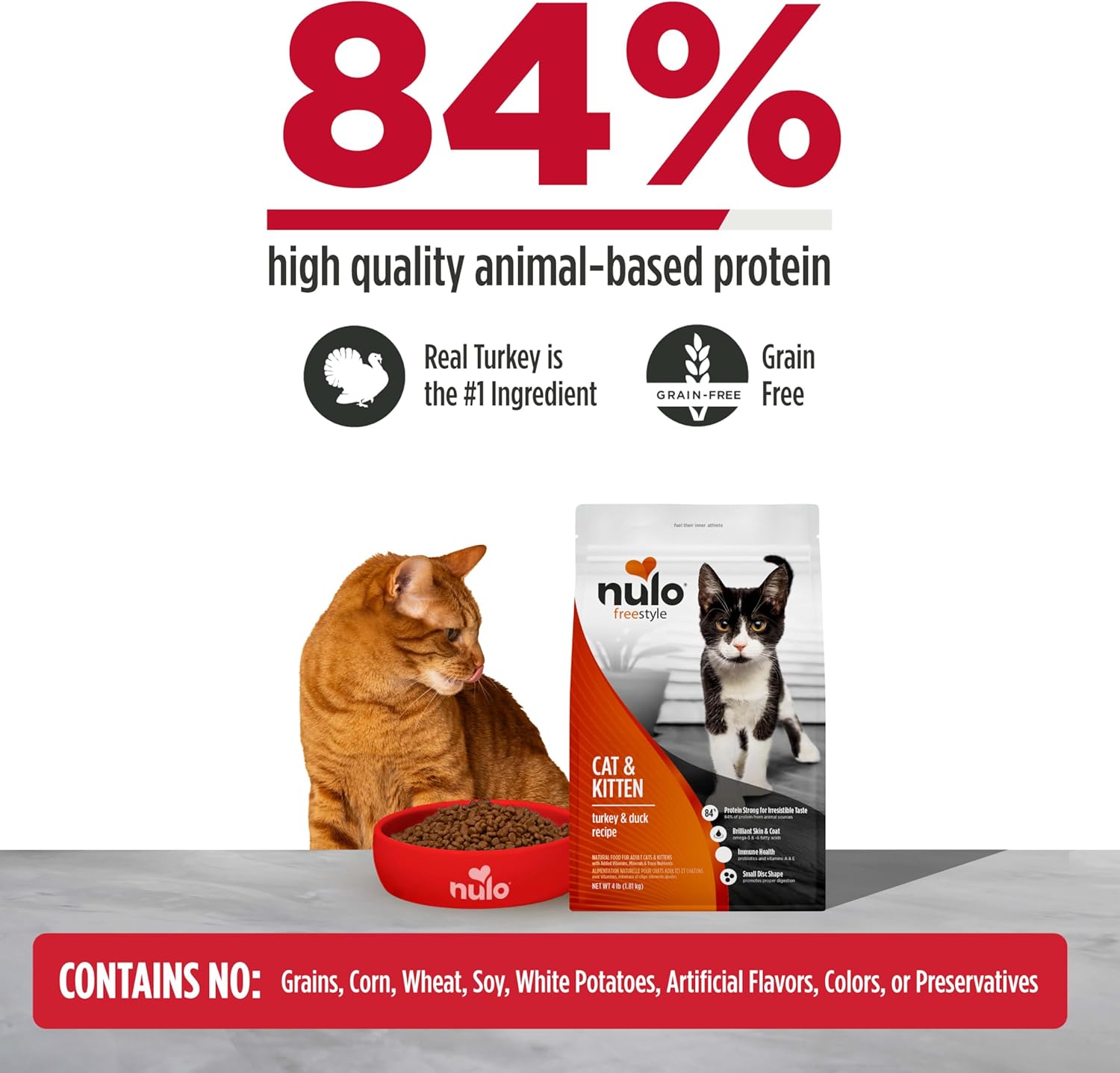 Nulo FreeStyle Cat & Kitten Dry Food - Turkey & Duck Recipe, High Protein Grain Free Cat Food, Natural Kibble with Probiotics, Omega Fatty Acids, 14lb Bag