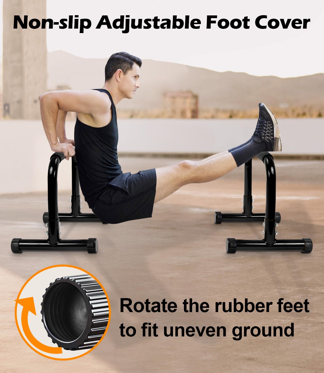 TABEKE Push Up Bar, 14'' High Steel Parallettes & Dip Bar with Full Coverage Foam Handle, Heavy-Duty Calisthenics Parallel Bars for L-Sit, Dips, Home Gym Strength Training Workout