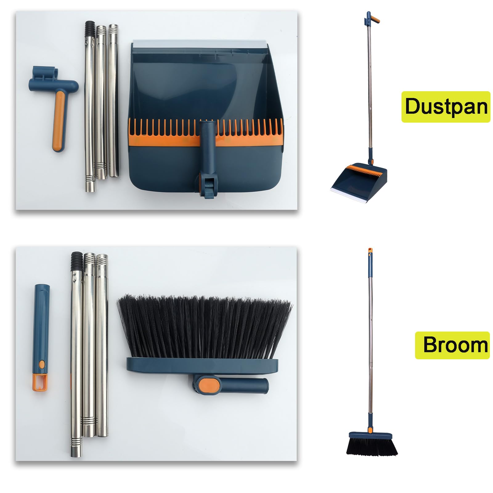 Set Paletta E Scopa Con Manico Lungo - Regolabile, Antivento, Per Interni Ed Esterni, Facile Da Pulire - Foto 11