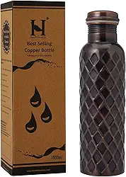 Garrafa de cobre premium antiga, acabamento de diamante, capacidade de 950 ml para benefícios de saúde Ayurveda