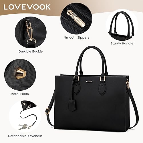 Miniatura 5 de LOVEVOOK Bolsa para laptop para mujer, bolsas de trabajo de 15.6 pulgadas para mujer, bolsa impermeable para computadora, bolsa de mano para laptop,