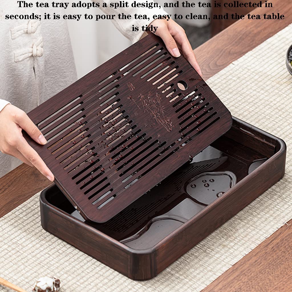 Bandeja de té Gongfu, Juego de Mesa con Caja de Drenaje de Almacenamiento de Agua con Limpieza extraíble for la habitación del hogar(30 * 19 * 5.8cm)