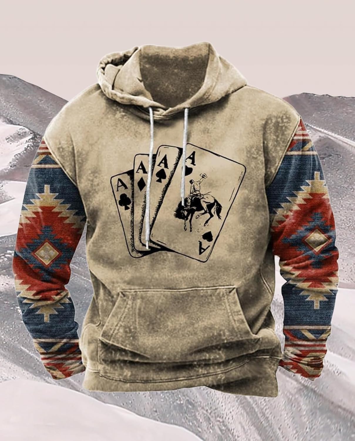 Western Hoodie for Men Aztec Cowboy Printed Drawstring Pullover Hooded Sweatshirt Mens Comfy Fleece Sweatshirt - Image 4