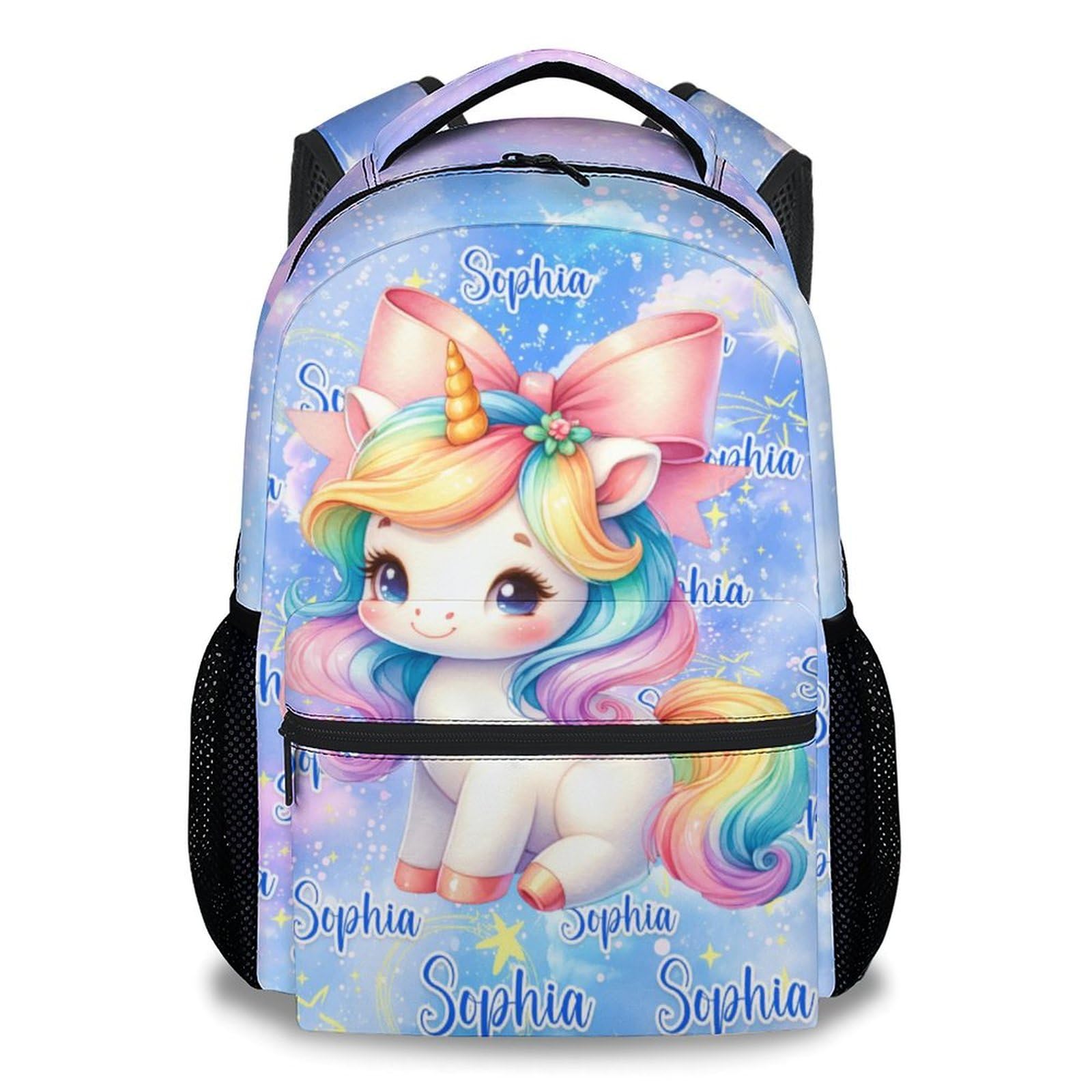 UNIKITTY Unicorn Backpack for Girls - Personalized Backpack for Kids - Custom Name Bookbag - 17 Inch Customized Toddler School Bag