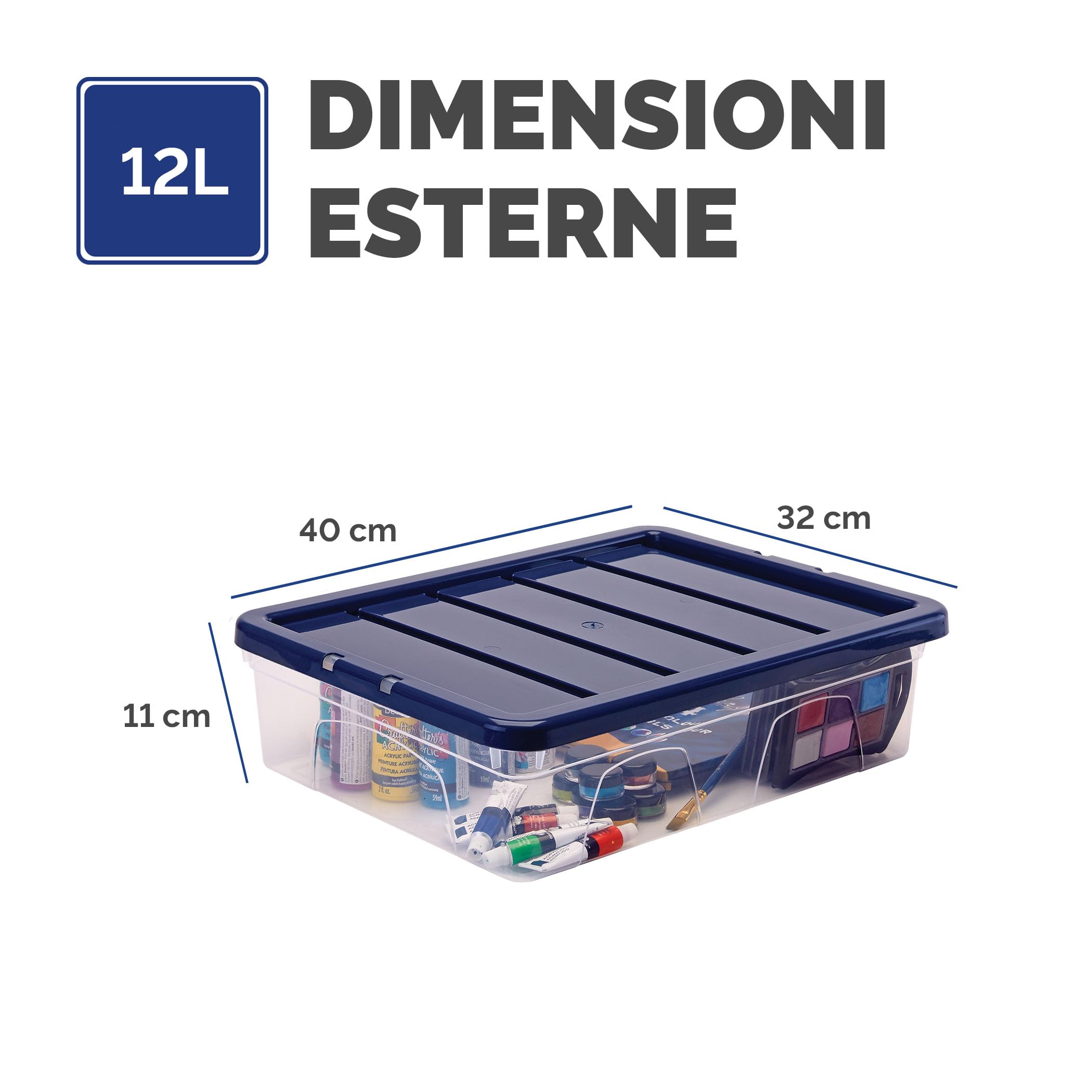 Bankers Box 12L scatole in plastica in confezione da 3, BPA-Free con coperchi riciclati al 100%, impilabili, coperchio anti polvere, 11x32x40cm, ideali per organizzare la casa e l'ufficio