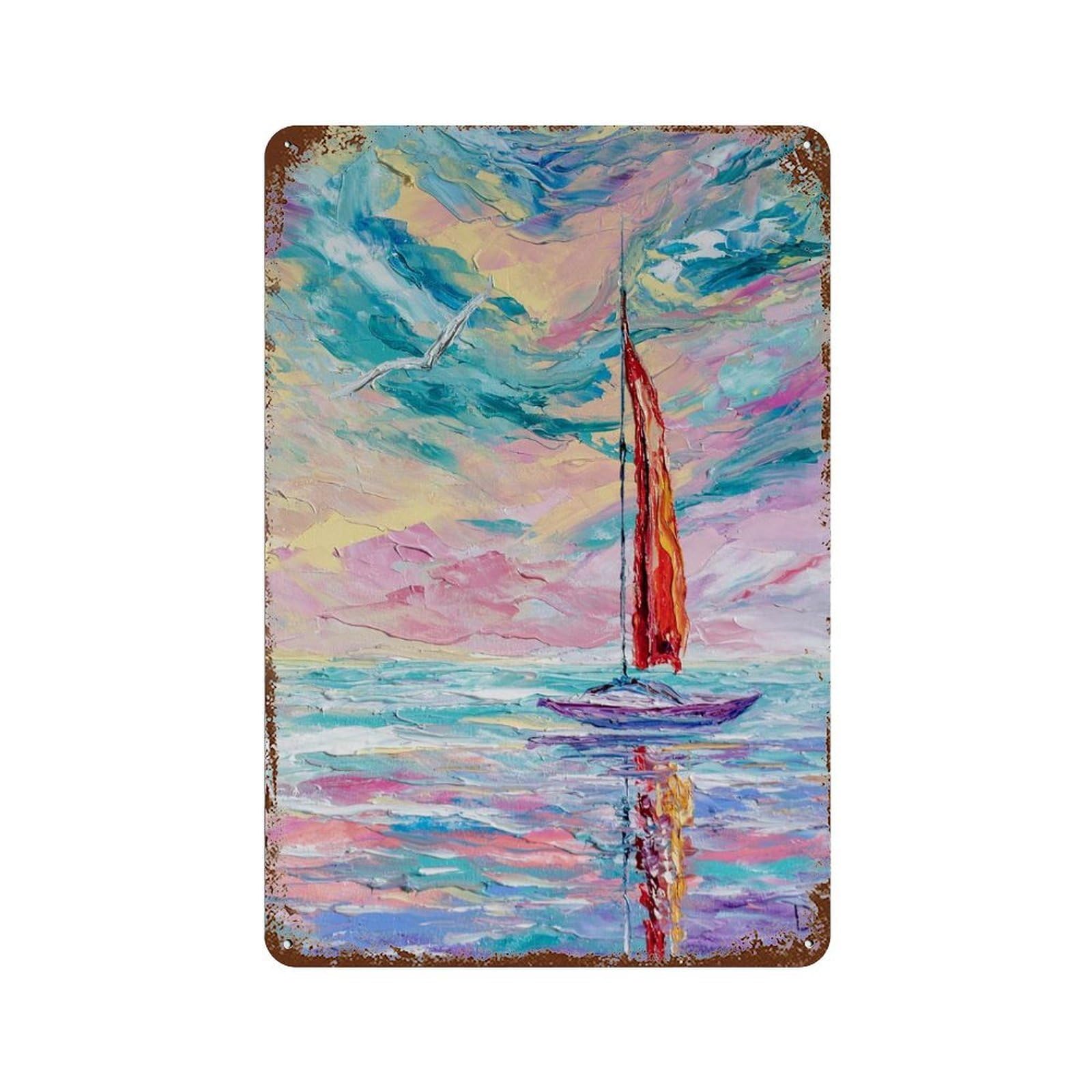 Scarlet Sail 11.8"x7.9" Distressed Metal Wall Sign, Shabby Chic Decor for Shed, Workshop And Garage Wall Decor