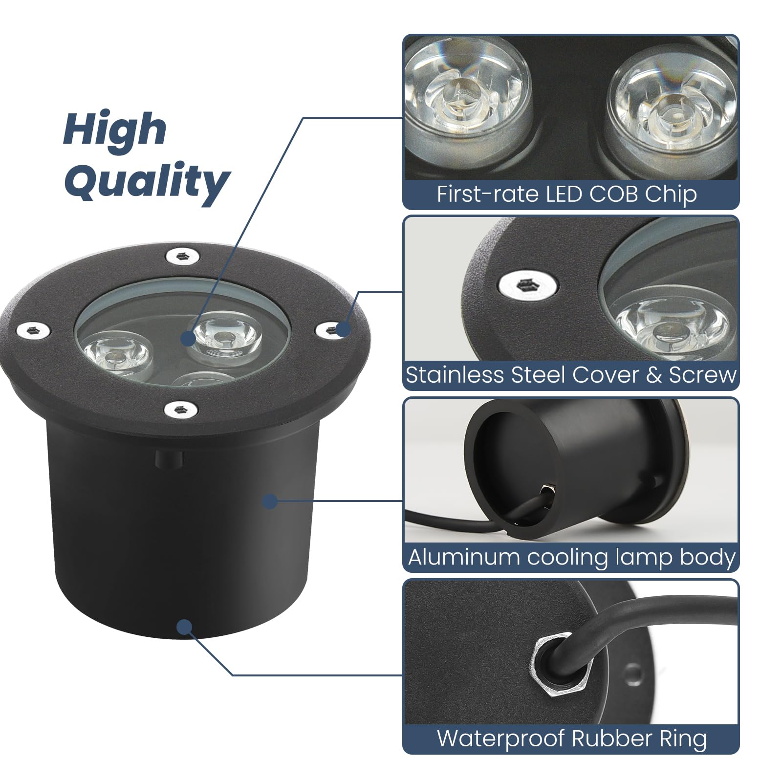 Foco Empotrable Exterior Iluminacion LED (4 unidades, 3 W, IP65, empotrable exterior, 270 lúmenes, 3000 K, foco exterior LED, empotrable, para terraza jardín, camino 220 V, redondo, negro