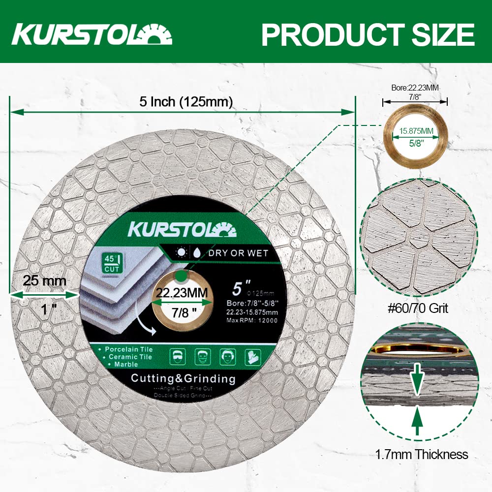 Disque Diamant - 125mm Disques à tronçonner diamantés Pour couper et meuler les carreaux de céramique, la porcelaine, le granit, le marbre